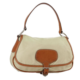 PRADA Shoulder Bag Nylon Leather Beige Brown Silver Auth ti2547
