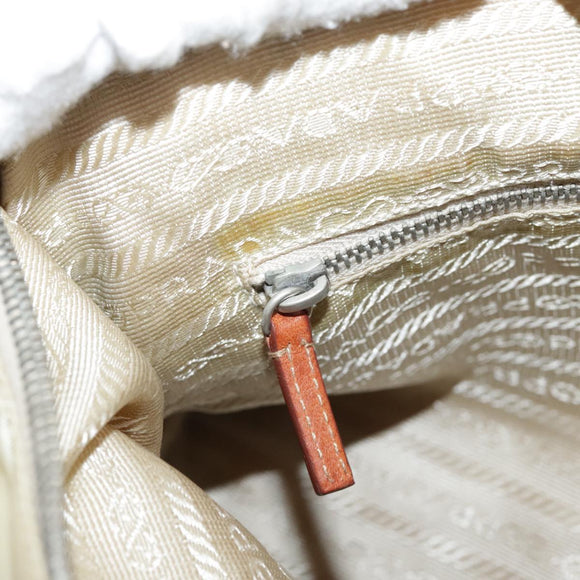 PRADA Shoulder Bag Nylon Leather Beige Brown Silver Auth ti2547