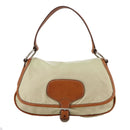 PRADA Shoulder Bag Nylon Leather Beige Brown Silver Auth ti2547-13