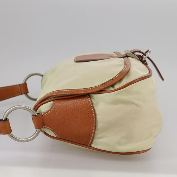 PRADA Shoulder Bag Nylon Leather Beige Brown Silver Auth ti2547