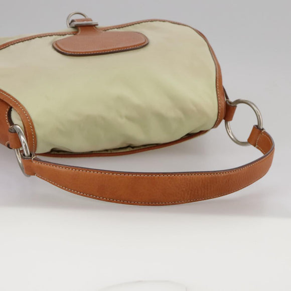 PRADA Shoulder Bag Nylon Leather Beige Brown Silver Auth ti2547