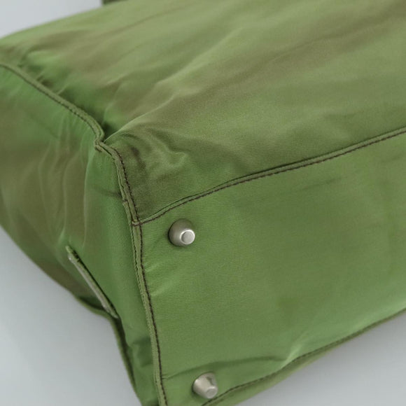 PRADA Hand Bag Nylon Khaki Silver Auth ti2552