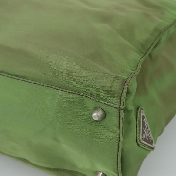 PRADA Hand Bag Nylon Khaki Silver Auth ti2552