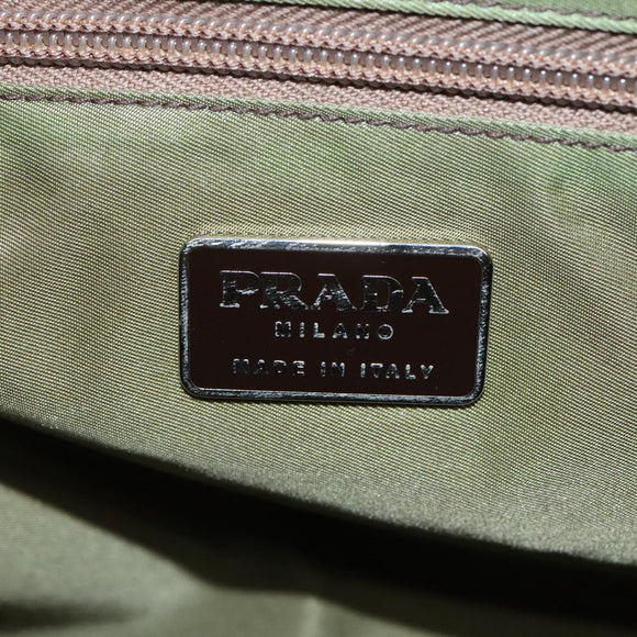 PRADA Hand Bag Nylon Khaki Silver Auth ti2552
