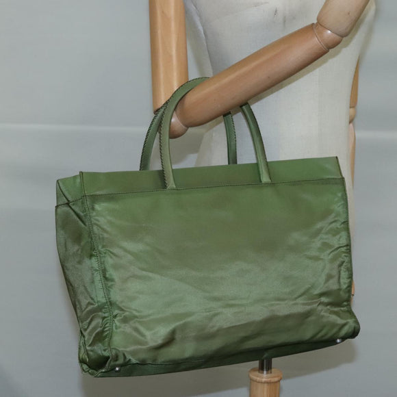 PRADA Hand Bag Nylon Khaki Silver Auth ti2552