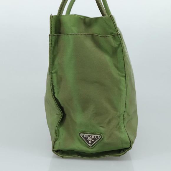 PRADA Hand Bag Nylon Khaki Silver Auth ti2552