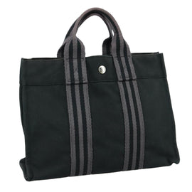HERMES Fourre Tout PM Tote Bag Canvas Black Gray Auth ti2562