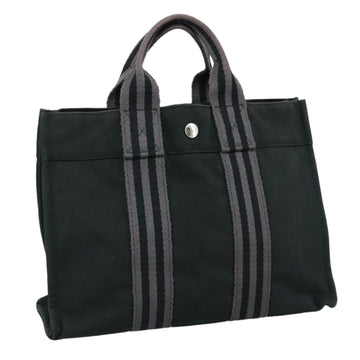 HERMES Fourre Tout PM Tote Bag Canvas Black Gray Auth ti2562
