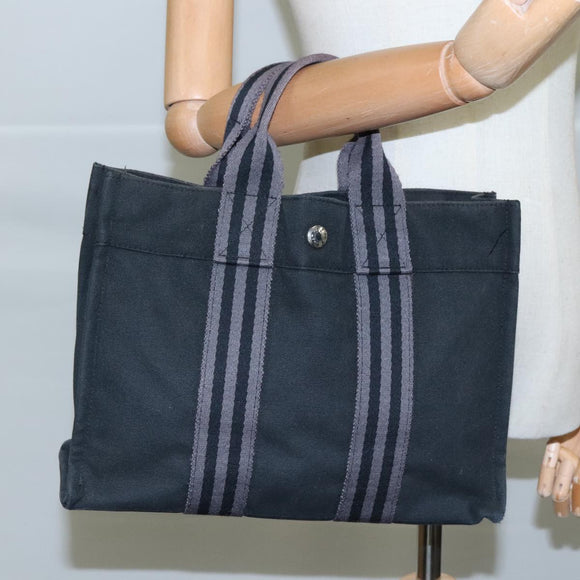 HERMES Fourre Tout PM Tote Bag Canvas Black Gray Auth ti2562