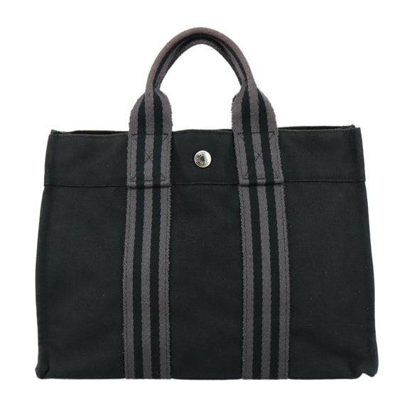 HERMES Fourre Tout PM Tote Bag Canvas Black Gray Auth ti2562