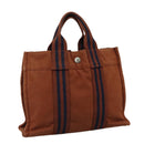 HERMES Tote Bag Canvas Brown Silver Auth ti2564-1