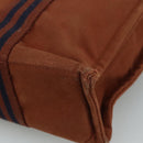 HERMES Tote Bag Canvas Brown Silver Auth ti2564-15