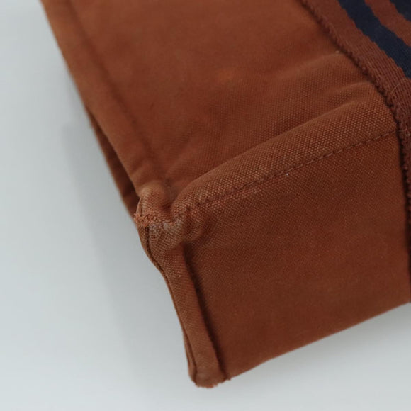 HERMES Tote Bag Canvas Brown Silver Auth ti2564