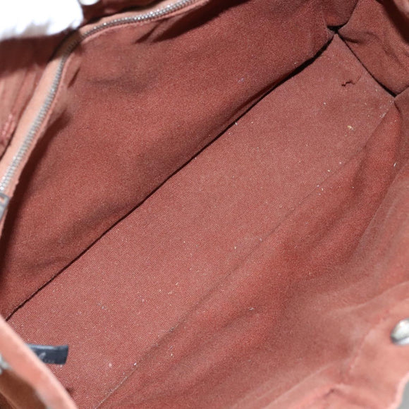 HERMES Tote Bag Canvas Brown Silver Auth ti2564