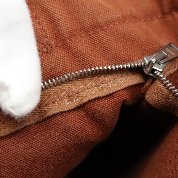 HERMES Tote Bag Canvas Brown Silver Auth ti2564