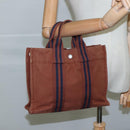 HERMES Tote Bag Canvas Brown Silver Auth ti2564-19