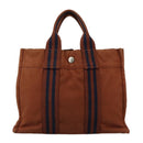 HERMES Tote Bag Canvas Brown Silver Auth ti2564-13