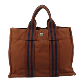 HERMES Tote Bag Canvas Brown Silver Auth ti2564 - 0