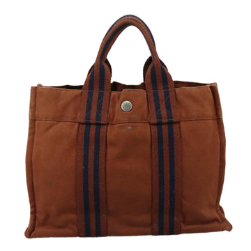 HERMES Tote Bag Canvas Brown Silver Auth ti2564 - 0