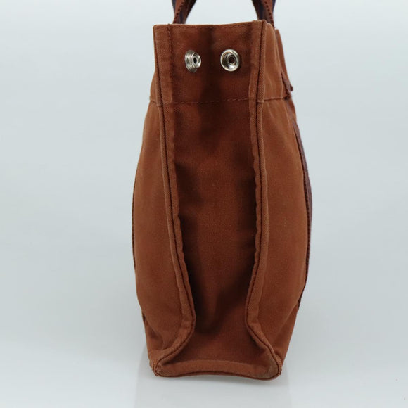 HERMES Tote Bag Canvas Brown Silver Auth ti2564