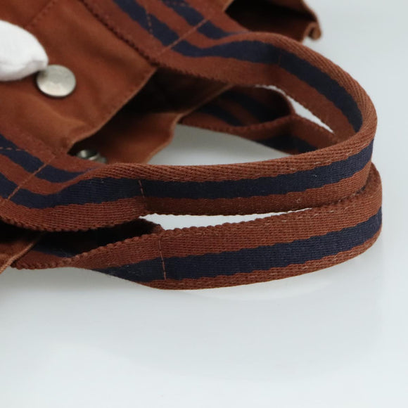 HERMES Tote Bag Canvas Brown Silver Auth ti2564
