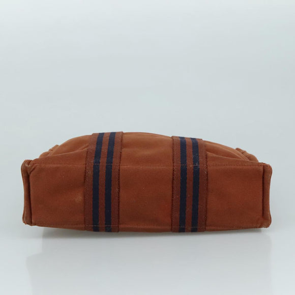 HERMES Tote Bag Canvas Brown Silver Auth ti2564