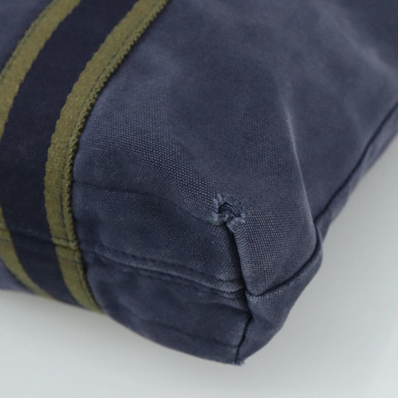 HERMES Fourre Tout Cabas Tote Bag Canvas Navy Khaki Auth ti2566