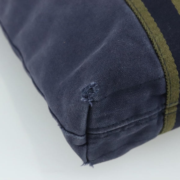 HERMES Fourre Tout Cabas Tote Bag Canvas Navy Khaki Auth ti2566