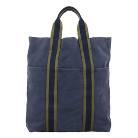 HERMES Fourre Tout Cabas Tote Bag Canvas Navy Khaki Auth ti2566 - 0