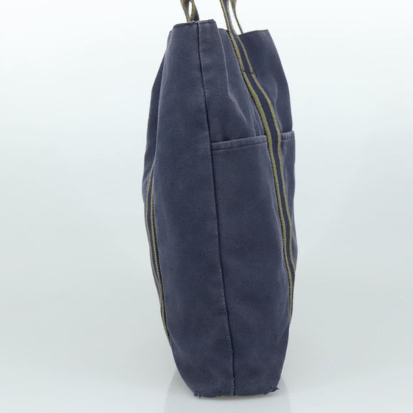 HERMES Fourre Tout Cabas Tote Bag Canvas Navy Khaki Auth ti2566