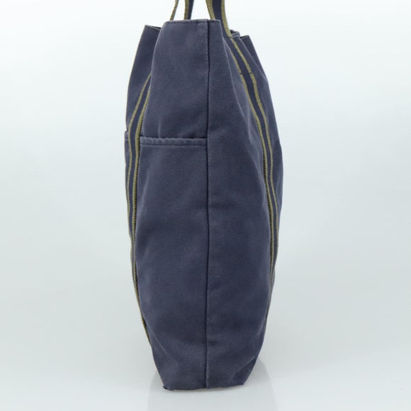 HERMES Fourre Tout Cabas Tote Bag Canvas Navy Khaki Auth ti2566