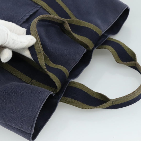 HERMES Fourre Tout Cabas Tote Bag Canvas Navy Khaki Auth ti2566