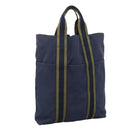 HERMES Fourre Tout cabas Tote Bag Canvas Navy Silver Auth ti2567-1