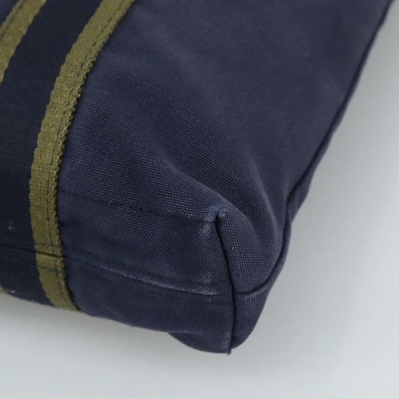 HERMES Fourre Tout cabas Tote Bag Canvas Navy Silver Auth ti2567