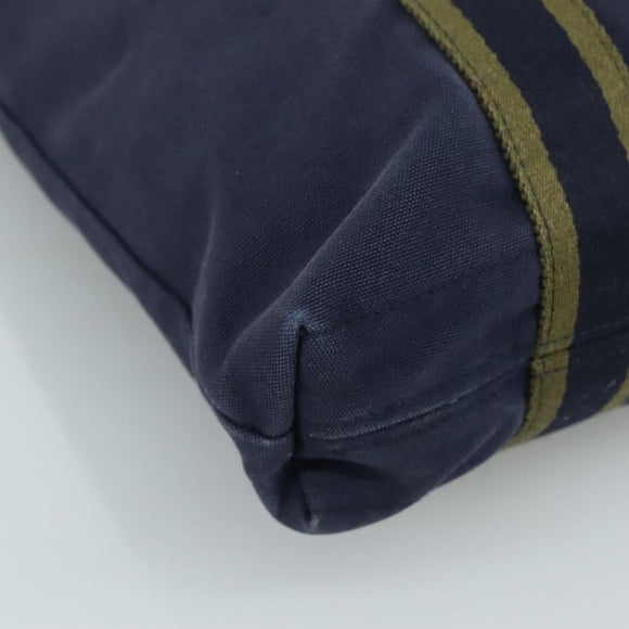 HERMES Fourre Tout cabas Tote Bag Canvas Navy Silver Auth ti2567