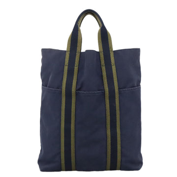 HERMES Fourre Tout cabas Tote Bag Canvas Navy Silver Auth ti2567 - 0
