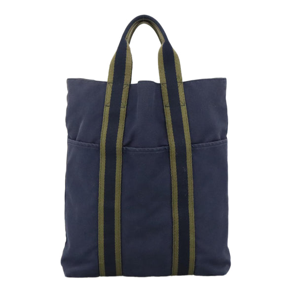 HERMES Fourre Tout cabas Tote Bag Canvas Navy Silver Auth ti2567