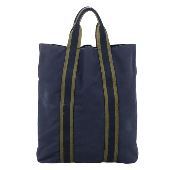 HERMES Fourre Tout cabas Tote Bag Canvas Navy Silver Auth ti2567