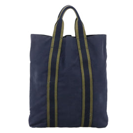 HERMES Fourre Tout cabas Tote Bag Canvas Navy Silver Auth ti2567 - 0