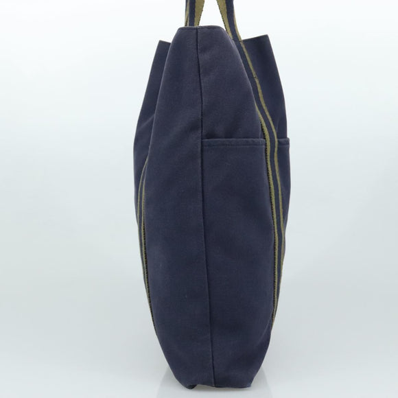 HERMES Fourre Tout cabas Tote Bag Canvas Navy Silver Auth ti2567
