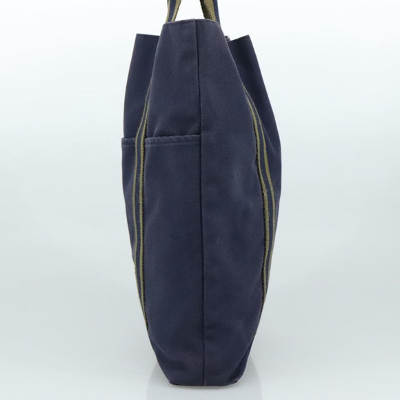 HERMES Fourre Tout cabas Tote Bag Canvas Navy Silver Auth ti2567