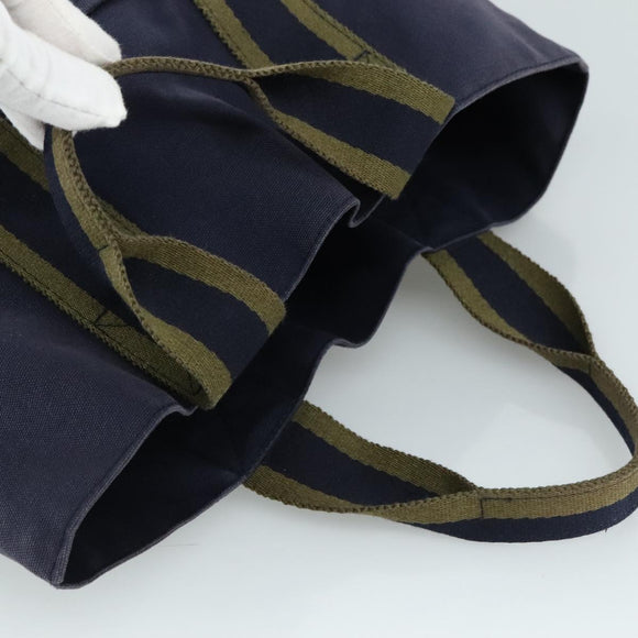 HERMES Fourre Tout cabas Tote Bag Canvas Navy Silver Auth ti2567