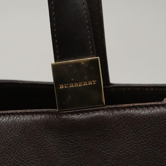 BURBERRY Hand Bag Leather Brown Gold Auth ti2571