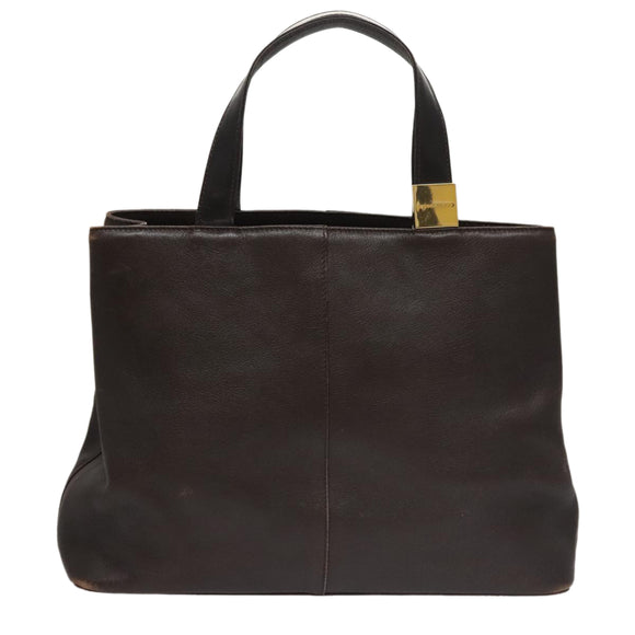 BURBERRY Hand Bag Leather Brown Gold Auth ti2571