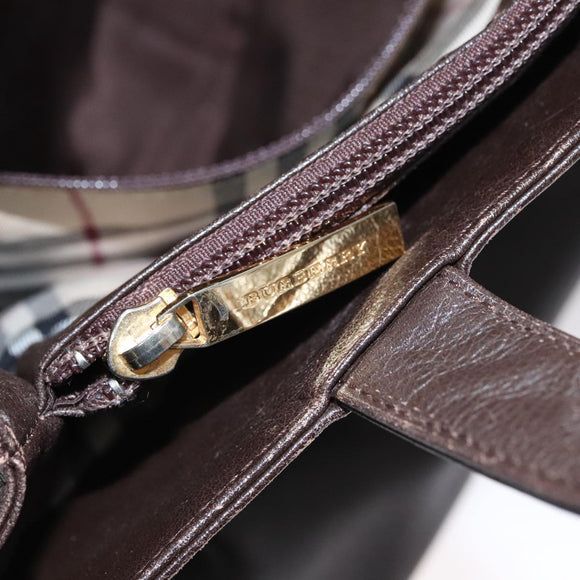 BURBERRY Hand Bag Leather Brown Gold Auth ti2571