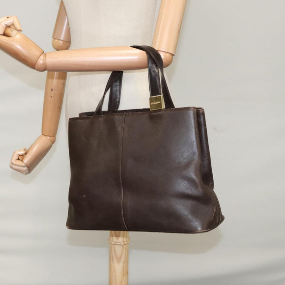 BURBERRY Hand Bag Leather Brown Gold Auth ti2571