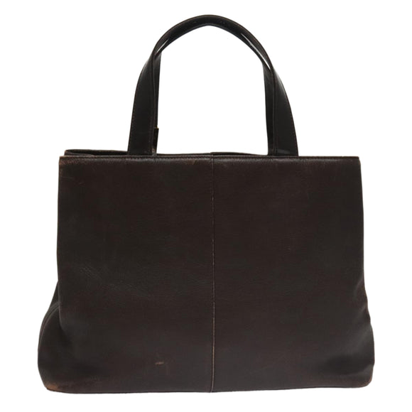 BURBERRY Hand Bag Leather Brown Gold Auth ti2571