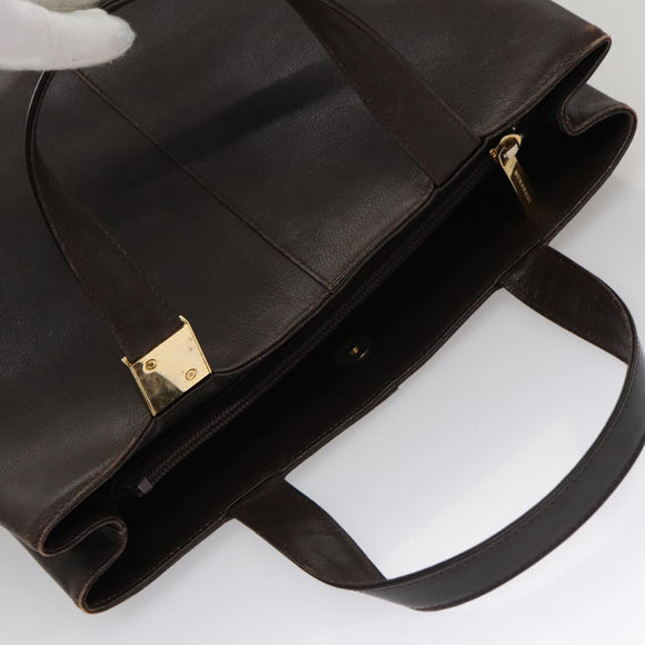 BURBERRY Hand Bag Leather Brown Gold Auth ti2571