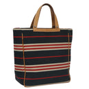 BURBERRY Hand Bag Canvas Leather Navy Silver Auth ti2572-1