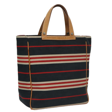 BURBERRY Hand Bag Canvas Leather Navy Silver Auth ti2572